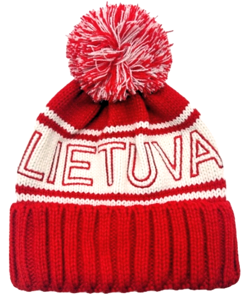 Raudona žieminė kepurė su užrašu LIETUVA